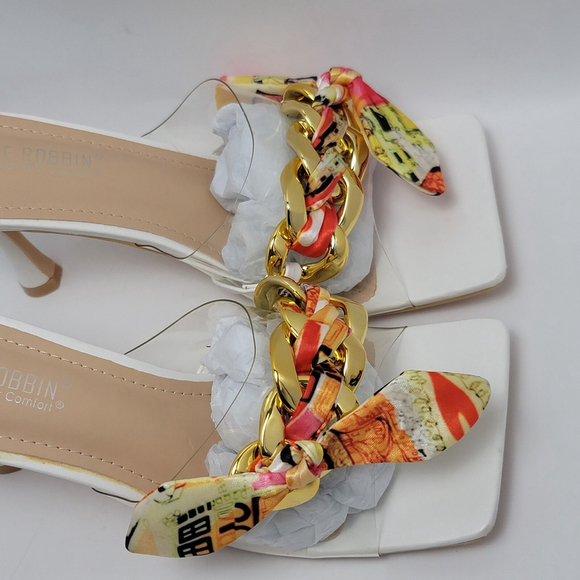 Cape Robbin Concur Heel Transparent PVC Scarf Accent Square Toe Slide White Sz 8 - Picture 7 of 13